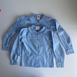 Girls Uniform Apparel Blue Button Down Shirts YXS Collard Long Sleeves Lot Of 2